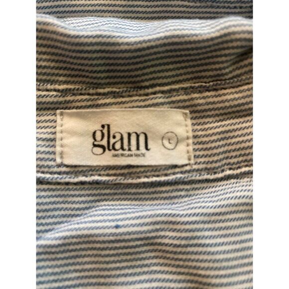 Glam women's striped Button-Down Drawstring Waist Tunic Shirt size large - Picture 7 of 8